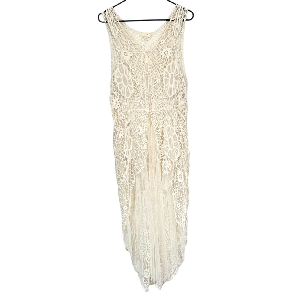 Ryu Cream Crochet Duster High Low Vest Cardigan - Size: M/L